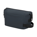 Beauty case in pelle sintetica con zip e maniglia laterale color blu mare prima vista