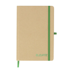 Taccuino A5 con copertina rigida in cartone riciclato, pagine a righe color verde prima vista