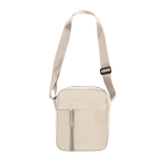 Borsa a tracolla in soft nylon con tasca frontale e chiusura con cerniera color naturale prima vista