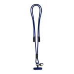 Lanyard porta smartphone in poliestere RPET con cavo di ricarica integrato color blu mare prima vista