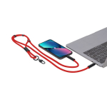 Lanyard porta smartphone in poliestere RPET con cavo di ricarica integrato terza vista