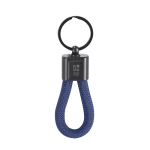 Portachiavi con cordino in poliestere e placca metallizzata per marcatura vista area di stampa