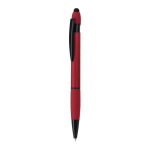 Penna con gommino in alluminio riciclato e finitura gommata, inchiostro blu color rosso prima vista