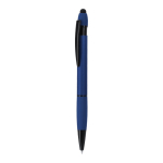 Penna con gommino in alluminio riciclato e finitura gommata, inchiostro blu color blu mare prima vista