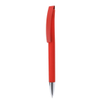 Penna a scatto con fusto e clip in gomma, inchiostro blu color rosso prima vista