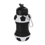 Borraccia pieghevole in plastica con design pallone da calcio e moschettone 550 ml color bianco prima vista