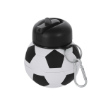 Borraccia pieghevole in plastica con design pallone da calcio e moschettone 550 ml seconda vista