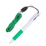 Penna con impugnatura e cordino portachiavi con inchiostro blu, nero e rosso color verde