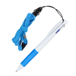 Penna con impugnatura e cordino portachiavi con inchiostro blu, nero e rosso color bianco/blu