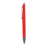 Penna a scatto in plastica con finitura soft touch e inchiostro blu color rosso
