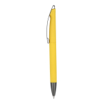 Penna a scatto in plastica con finitura soft touch e inchiostro blu color giallo