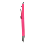 Penna a scatto in plastica con finitura soft touch e inchiostro blu color rosa