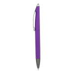 Penna a scatto in plastica con finitura soft touch e inchiostro blu color viola
