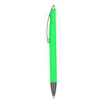 Penna a scatto in plastica con finitura soft touch e inchiostro blu color lime