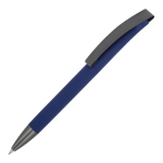 Penna a scatto in plastica con finitura soft touch e inchiostro blu color blu scuro terza vista