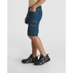 Bermuda in denim di cotone unisex con tasche multiuso 370 g/m² Roly color blu alice vista dettaglio 4