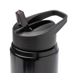 Borraccia antigoccia in acciaio inox riciclato con manico e cannuccia 700ml color nero vista dettaglio 2