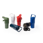 Bottiglia termica in acciaio inox riciclato con apertura a pulsante 550 ml color rosso vista dettaglio 4