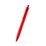 Penna a sfera in plastica riciclata con clip e pulsante coordinati, inchiostro blu color rosso prima vista d'uso