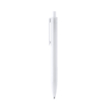 Penna a sfera in plastica riciclata con clip e pulsante coordinati, inchiostro blu color bianco seconda vista