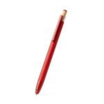 Penna a sfera in alluminio riciclato opaco con pulsante in bambù, inchiostro blu color rosso prima vista d'uso