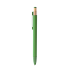Penna a sfera in alluminio riciclato opaco con pulsante in bambù, inchiostro blu color verde seconda vista