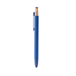 Penna a sfera in alluminio riciclato opaco con pulsante in bambù, inchiostro blu color blu reale seconda vista