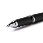 Penna roller in plastica con finitura opaca e inchiostro gel blu color nero vista dettaglio 1