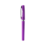 Penna roller in plastica con corpo metallizzato e inchiostro blu color viola seconda vista