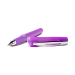Penna roller in plastica con corpo metallizzato e inchiostro blu color viola vista dettaglio 1