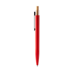 Penna con clip in metallo e pulsante in bambù, inchiostro blu color rosso seconda vista