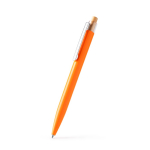 Penna con clip in metallo e pulsante in bambù, inchiostro blu color giallo prima vista d'uso