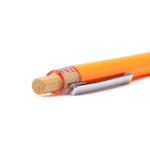 Penna con clip in metallo e pulsante in bambù, inchiostro blu color giallo vista dettaglio 2
