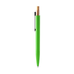 Penna con clip in metallo e pulsante in bambù, inchiostro blu color verde seconda vista