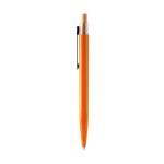 Penna con clip in metallo e pulsante in bambù, inchiostro blu color arancione seconda vista