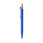 Penna con clip in metallo e pulsante in bambù, inchiostro blu color blu reale seconda vista