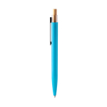 Penna con clip in metallo e pulsante in bambù, inchiostro blu color azzurro pastello seconda vista
