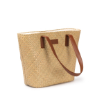 Borsa in paglia con fodera in cotone e manici lunghi in pelle sintetica color naturale vista dettaglio 3