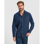 Camicia in denim di cotone con tessuto stretch 210g/m² Roly Direct Lujan color blu alice prima vista d'uso