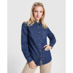 Camicia in denim di cotone da donna a manica lunga 210 g/m² Roly Direct Lujan color blu alice prima vista d'uso