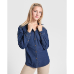 Camicia in denim di cotone da donna a manica lunga 210 g/m² Roly Direct Lujan color blu alice vista dettaglio 1