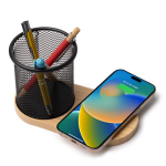 Portapenne multifunzione con ricarica wireless 15W e bambù color naturale vista dettaglio 1