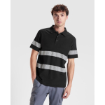 Polo unisex a manica corta ad alta visibilità 220 g/m2 Roly Foran color nero vista dettaglio 1