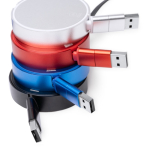 Cavo di ricarica retrattile compatto con doppia uscita e 3 connessioni color rosso vista dettaglio 2