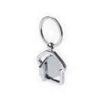 Portachiavi metallico girevole a forma di casa con ampia area di marcatura color argento vista dettaglio 1