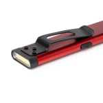Torcia doppia ultrasottile in alluminio con magnete e clip, 3 intensità color rosso vista dettaglio 3