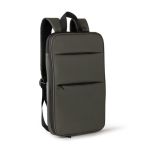 Zaino in pelle sintetica per laptop con doppio scomparto 15” color verde scuro prima vista d'uso