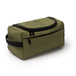 Necessaire ecologico con tasca interna in rete e maniglia laterale color verde scuro prima vista d'uso