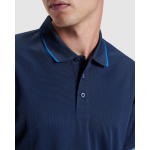 Polo tecnica a manica corta con rib a contrasto 200 g/m2 Roly Direct Sian color blu reale vista dettaglio 3