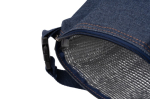 Borsa frigo in tessuto denim con interno isotermico e manico con fibbia color blu alice vista dettaglio 2